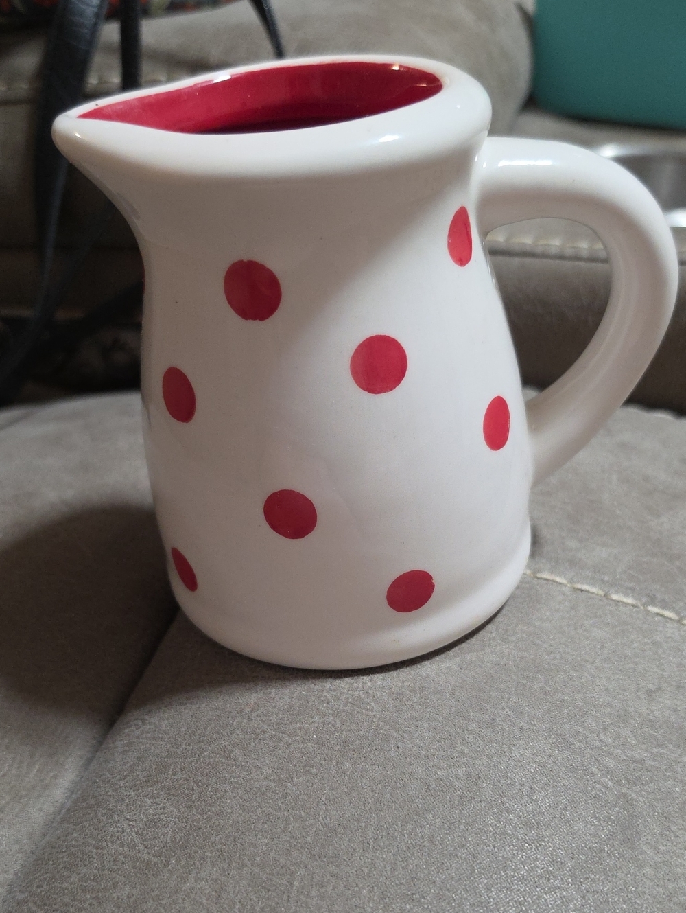 White Ceramic Pitcher with Red Polka Dots - Decorative Tableware